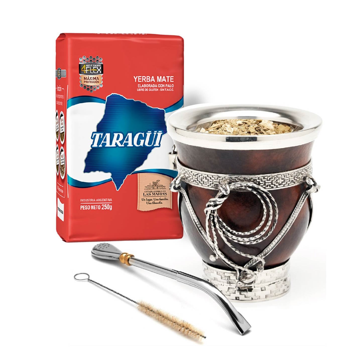 Selected Collection Mate Cup With German Silver Stainless Steel Bombilla  and Yerba Mate Pack Included I Mate Gourd, Bombilla Straw 