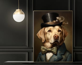 Art mural Labrador, impression Labrador vintage, cadeau pour propriétaire de Labrador, impression portrait Labrador, impression Renaissance Labrador, art mural éclectique