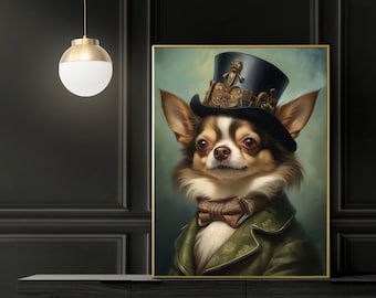 Chihuahua Wall Art, Vintage Chihuahua Print, Gift For Chihuahua Owner, Chihuahua Portrait Print, Renaissance Chihuahua Print, Eclectic Art