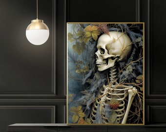 Skull Wall Art, Gothic Prints, Gothic Decor, Moody Wall Art, Gothic Gallery Wall, Floral Skull Print, Skeleton Prints, Altered Art, Skulls