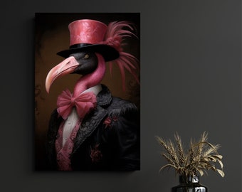 Victorian Animal Portrait, Renaissance Flamingo Portrait, Animal Vintage Portrait, Eclectic Wall Art, Animal Head Human Body, Flamingo Art