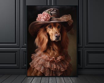 Female Irish Setter, Irish Setter Gifts, Irish Setter Painting, Irish Setter Print, Renaissance Animals, Victorian Animals, Cute Dog Gifts