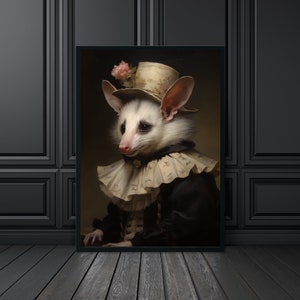 Stampa di opossum, arte del mondo accademico oscuro, stampe del mondo accademico oscuro, arredamento del mondo accademico oscuro, ritratti di animali eccentrici, arredamento gotico, regali di opossum, arte eccentrica