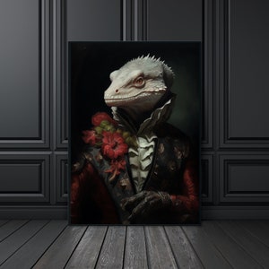 Lizard Gifts, Gothic Prints, Gothic Decor, Lizard In Gothic Outfit, Lizard Wall Art, Alternative Wall Art, Gothic Wall Art, Altered Art