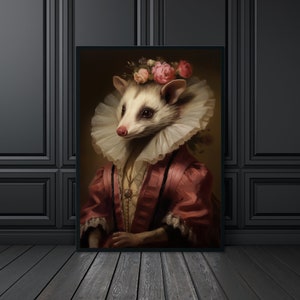 Stampa di opossum, arte del mondo accademico oscuro, stampe del mondo accademico oscuro, arredamento del mondo accademico oscuro, ritratti di animali eccentrici, arredamento gotico, regali di opossum, arte eccentrica