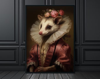 Possum Print, Dark Academia Art, Dark Academia Prints, Dark Academia Decor, Quirky Animal Portraits, Gothic Decor, Possum Gifts, Quirky Art