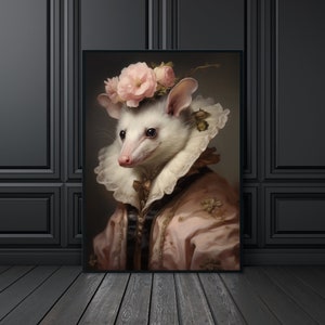 Stampa di opossum, arte del mondo accademico oscuro, stampe del mondo accademico oscuro, arredamento del mondo accademico oscuro, ritratti di animali eccentrici, arredamento gotico, regali di opossum, arte eccentrica