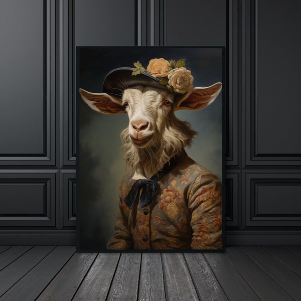 Renaissance Animal Portrait, Goat Gifts, Funny Goat Gifts, Farmyard Animals Print, Goat Print, Farmhouse Decor, Farmhouse Art, Goat Decor