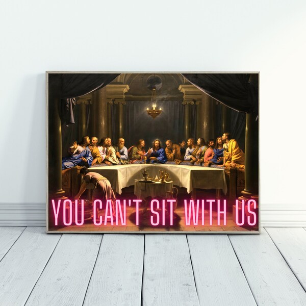 You Can't Sit With Us Altered Art, Eclectic Kitchen Prints, Quirky Wall Art, Eclectic Wall Art, Maximalist Wall Art, Renaissance Art, Decor