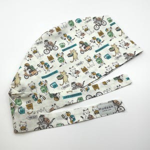 Take Out Delivery cats cute animal pixie scrub hat nursing cap vet med OR ICU surgeon surgical cap funny adjustable washed sheeting cotton