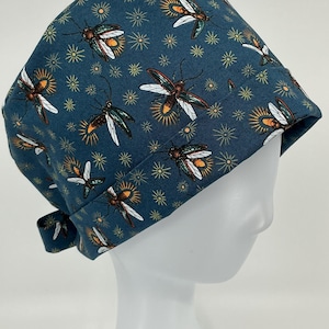 Lightning bugs fireflies summer tieback surgical scrub cap nursing hat doctor dentist crna soft cotton night shift scrubs outdoor nature fun
