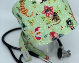 Grumpy Cats Christmas Sweaters Hats Frumpy Faces Green Pixie Surgical Scrub Cap Back Ties Elastic Adjustable Cotton Women Men funny Xmas