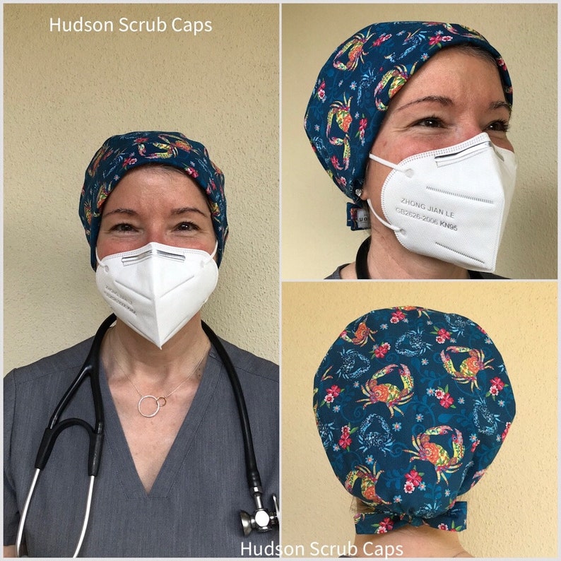 Rifle Paper Holiday Lights Preshrunk Cotton Scrub Cap Surgical Hat Back Ties Elastic Band OR Staff Nurse Doctor Tech Vet Cap Dentist Navy RN image 7