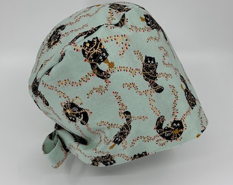 Black kittens playing with lights cute surgical scrub cap from preshrunk cotton with back ties and elastic nursing rncaps crna vetmed Rifle
