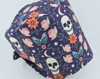 Spellbound Spooky Witchy Skull Moth floral Pixie scrub cap Halloween nursing cap Mystical OR CRNA anesthetist prewashed mystical moth moons