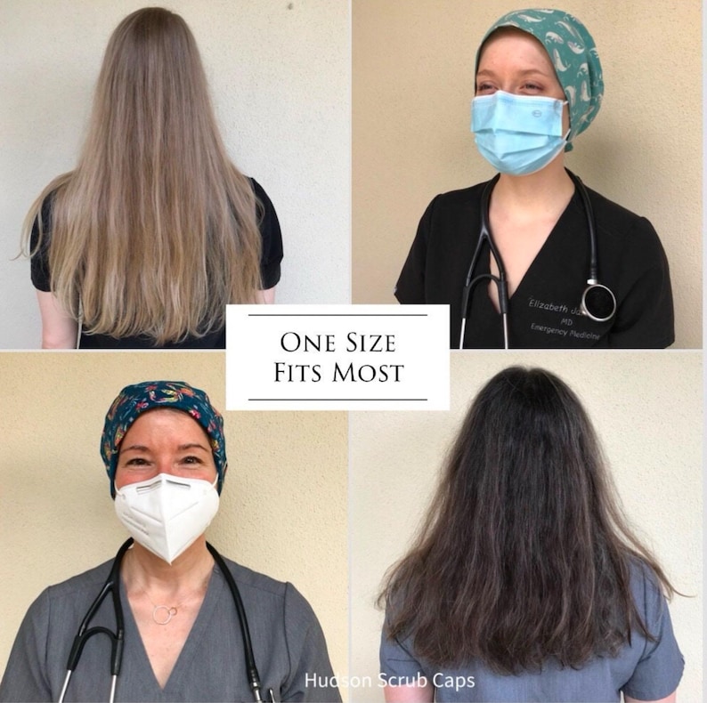 Rifle Paper Holiday Lights Preshrunk Cotton Scrub Cap Surgical Hat Back Ties Elastic Band OR Staff Nurse Doctor Tech Vet Cap Dentist Navy RN image 9