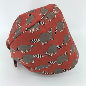 Raccoons Cute Animal Tie Back Scrub Cap OR ICU Nurse Doctor Tech Dentist Surgical Hat Preshrunk Cotton Elastic Band Forest Floor The Burglar