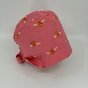 Bumble bee beauty Rosey pink pretty surgical scrub cap nursing hat doctor dentist vet tech soft cotton tie-back adjustable spring marigold