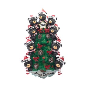 Personalized Black Bear Tree Family/Friends Christmas Ornament - Family/Friends of 9 - > - Grandkids Siblings Friends Family Ornament