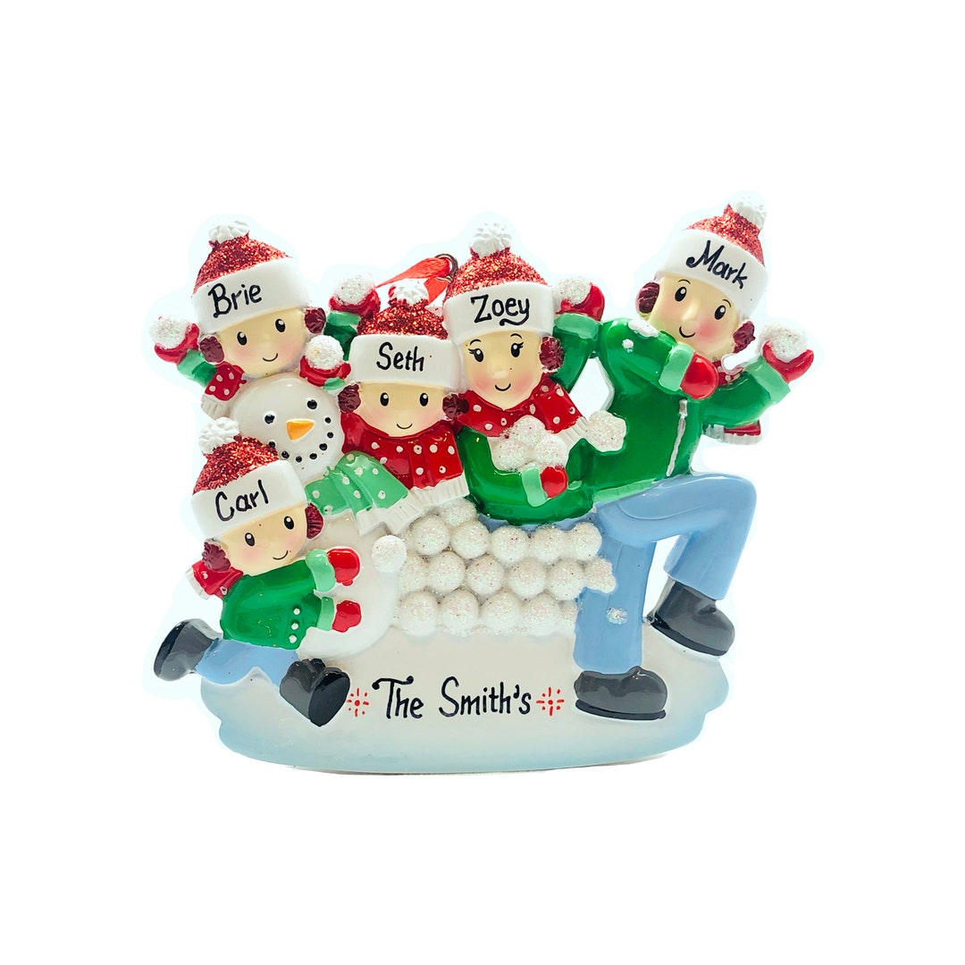 Personalized Snowball Fight Family Christmas Ornament Family of 5 Big ...