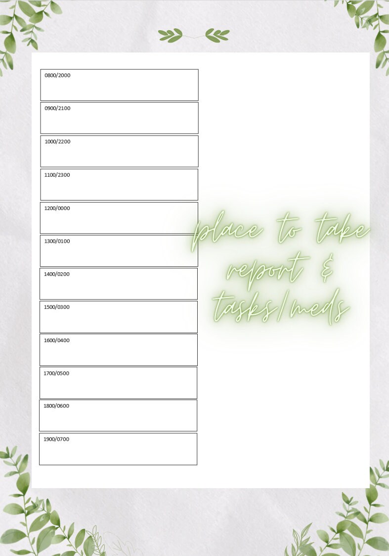 Critical Care/ ICU Report Sheet Etsy Critical Care/ ICU Report Sheet Etsy