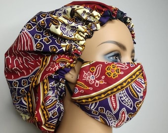 Bonnet de pelo de impresión africana forrado con seda / Reversible / Reutilizable / Lavable