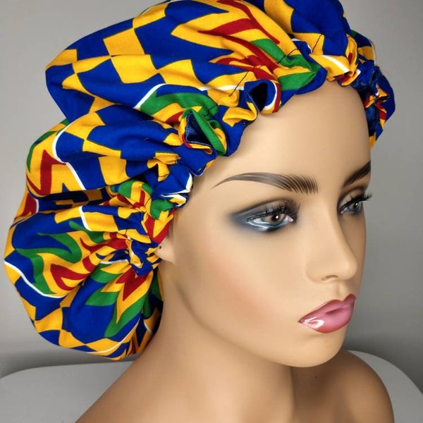 Head Bonnet with Matching Face Mask  in African Print Fabric lined with silk | Reversible| Reusable | Washable