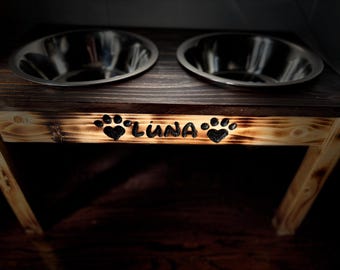 Personalized Rustic Dog Feeding Stand: Handmade Elevated Bowl Feeder