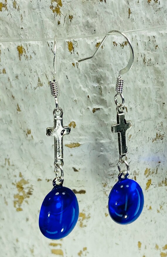 Up cycled Sky Vodka Cross Earrings