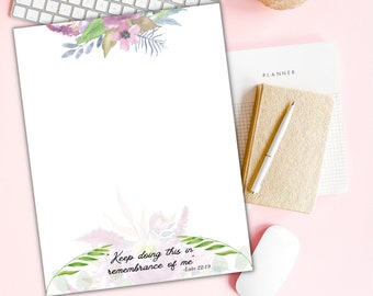 Memorial Stationery | Floral Linen Paper, Luke 22:19 (20 Sheets)