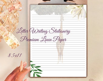 Tropical Giraffe Stationery | Linen Letter Writing Paper, 20 Sheets