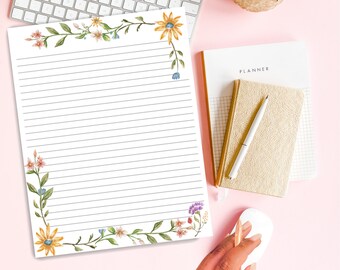 Digital Download JW Stationery | Printable Letter Writing Paper | Fall Sunflower Vine