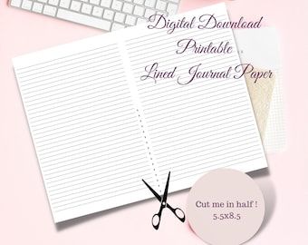 Digital Download Lined Stationery Printable | Half Sheet Notebook Template | Simple Letter Writing Paper | 11x8.5