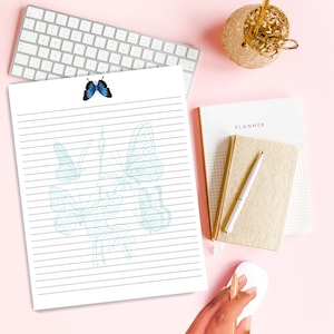Download digital de papelaria para impressão | Linda borboleta azul | Papelaria Digital | Artigos de papelaria para impressão