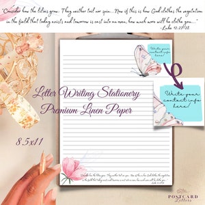 JW Stationery | 20 Letter Size Sheets | Luxury Letter Writing Paper | Lilies of the Field | Luke 12:27