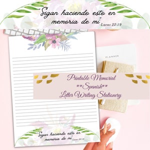 Spanisches JW Memorial druckbares Liniertes Briefpapier | Mach weiter so in Erinnerung an mich Lucas 22:19 | Briefpapier | 8,5x11