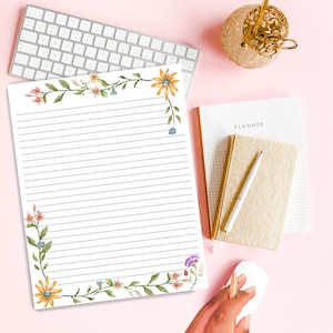 Digital Download JW Stationery | Printable Letter Writing Paper | Fall Sunflower Vine