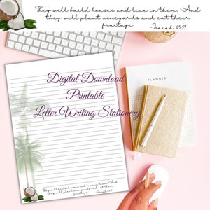Digitaler Download JW Papeterie | Druckbares Briefpapier | Sie werden bauen | Kokospalme | Jesaja 65:21
