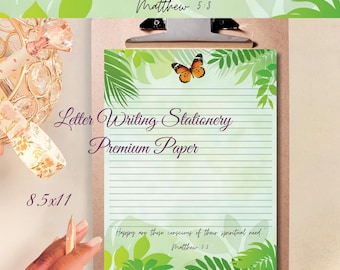 Butterfly Print Stationery | Premium Letter Writing Paper with Scripture