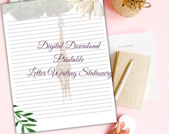 Digital Download Animal Stationery | Printable Letter Writing Paper | Tropical Giraffe Paradise | Isaiah 65:21