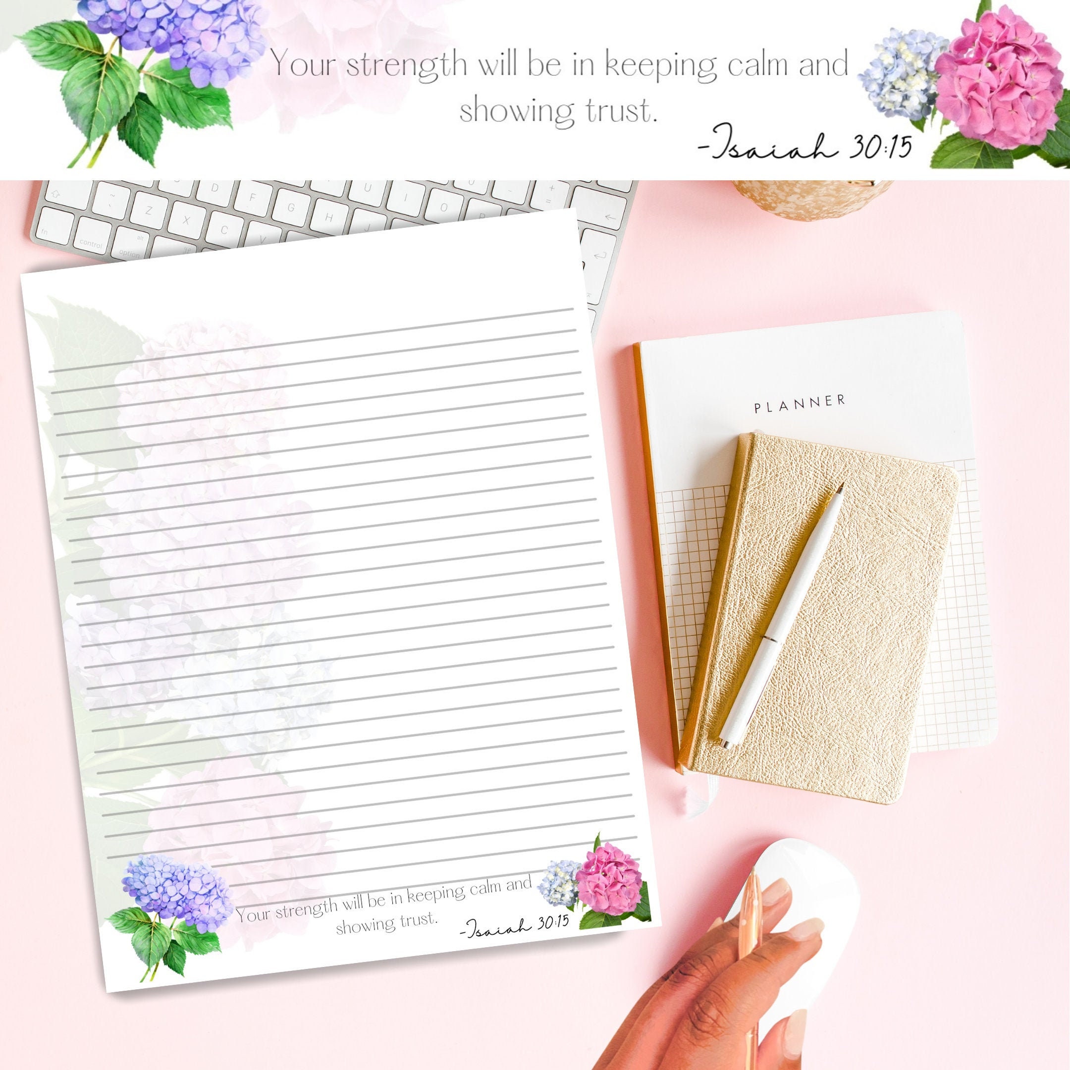 JW Stationery Printable | Isaiah 30:15 | Your Strength Will be in keeping calm and show trust | Digital Download