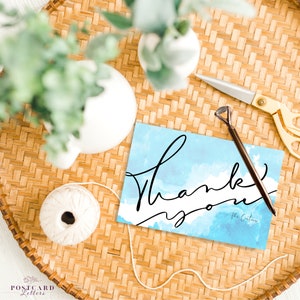 Ensemble personnalisé de cartes postales de remerciement | Votre nom personnalisé | Aquarelle bleu ciel | Cartes de notes personnelles