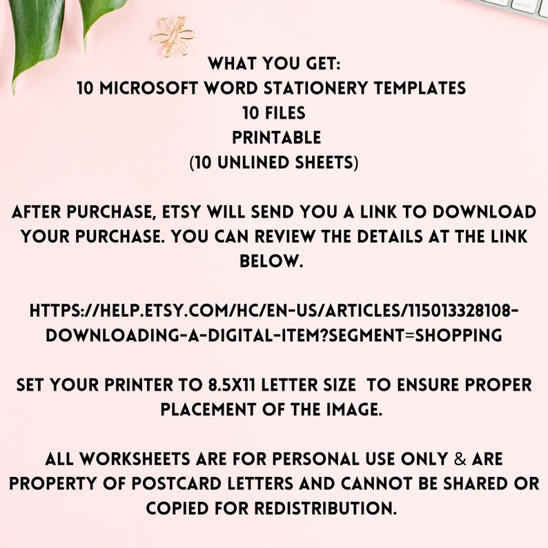 Microsoft Word Stationery Templates Printable Letter Writing | Etsy