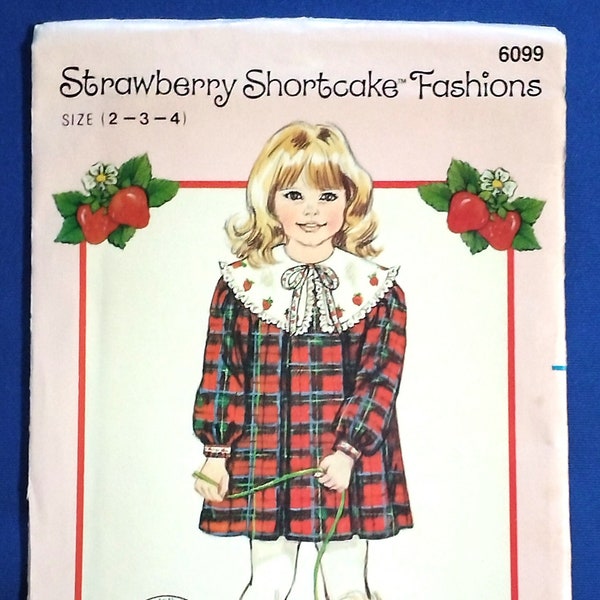 NOS Child's Dress Pattern Size 2-3-4 – COMPLETE and UNCUT – Strawberry Shortcake Fashions - Vintage 1982 Butterick 6099 Pattern