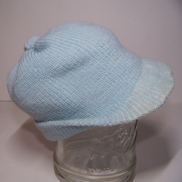 Knit Boy's Baby/Doll Blue Cap - Vintage 1940’s Winterwear