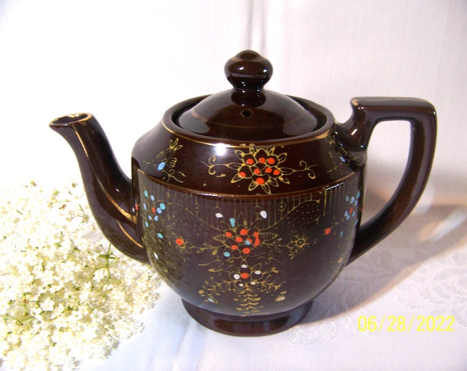 Vintage Brown Teapot Made in Japan Midcentury Red Ware Pottery Hand