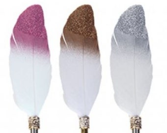 Feather Glitter Pen Guest Book Wedding Novelty Design Gold Pink Silver