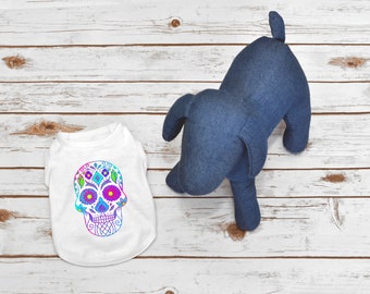 25cm to 50cm back Skull and Crossbones dog shirt top in black and pink great for Halloween