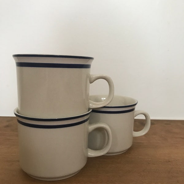Trio of Vintage Japanese Tea Cups with Double Navy stripe