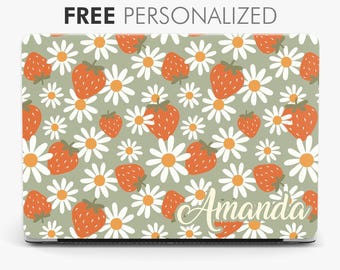 Custom Monogram MacBook Case: Floral Strawberry Design